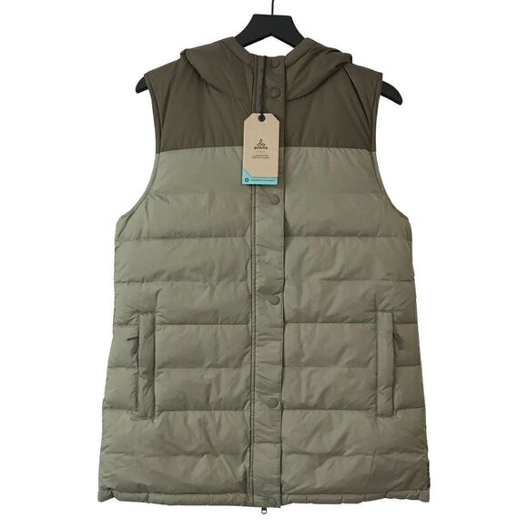 New! Prana Ice Thistle Reversible Duck Down Feather Puffer Hooded Winter Vest - Picture 3 of 14
